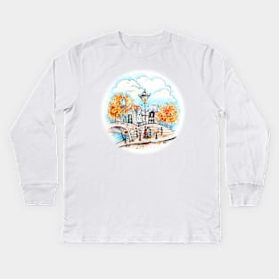 Amsterdam houses, bridges and streetlight Kids Long Sleeve T-Shirt